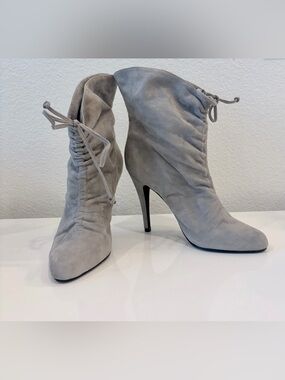 ALDO Gray Suede High-Heel Ankle Boots with Tie Detail